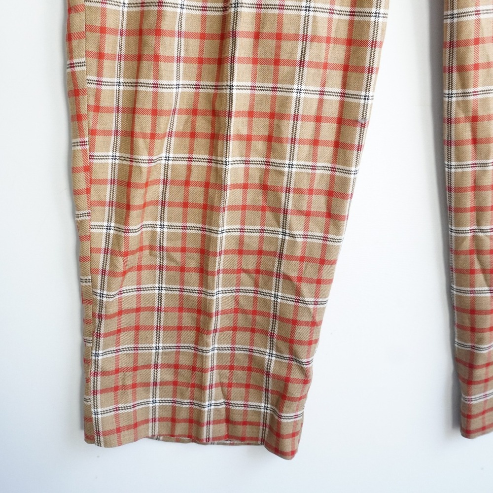 VTG Smokey Joe Pleated Plaid Trousers 40 Tan Orange Red Straight Leg Pants - Picture 3 of 12